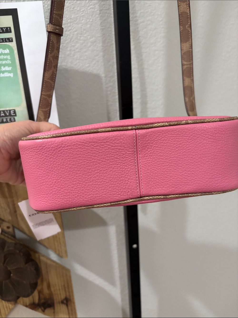 Coach Pink Pebbled Leather Crossbody Camera Bag with Gold Trim 9”wide 6”deep - Picture 10 of 13